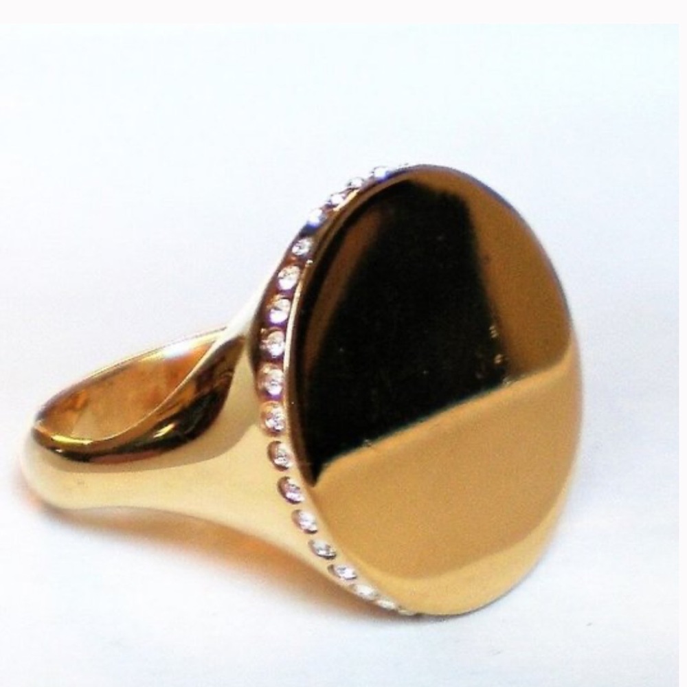 VITA FEDE Insignia Signet Swarovsky Crystal Gold Tone Ring